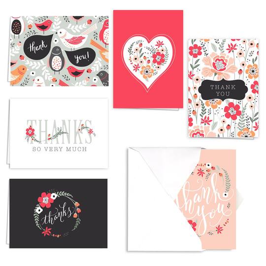 JAM Paper Assorted Floral Design Blank Thank You Cards Set, 36ct.